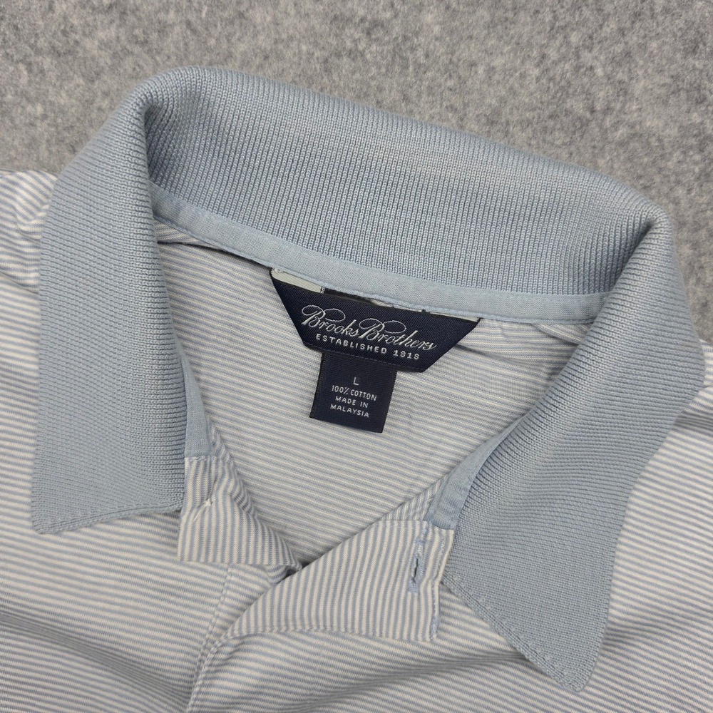 Brooks Brothers Mens Blue White Striped Short Sleeve Cotton Polo Shirt Large